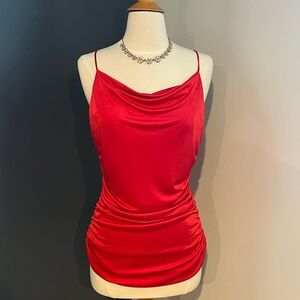 Express Red Satin Ruched Cowl Neck Camisole Top Size M